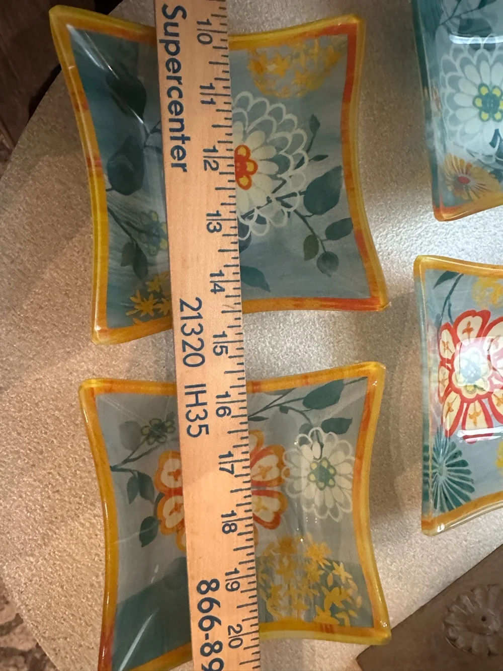 Prima Design Set of 4 Small Square Glass Curved Plate Bowls Bright Flowers 5
